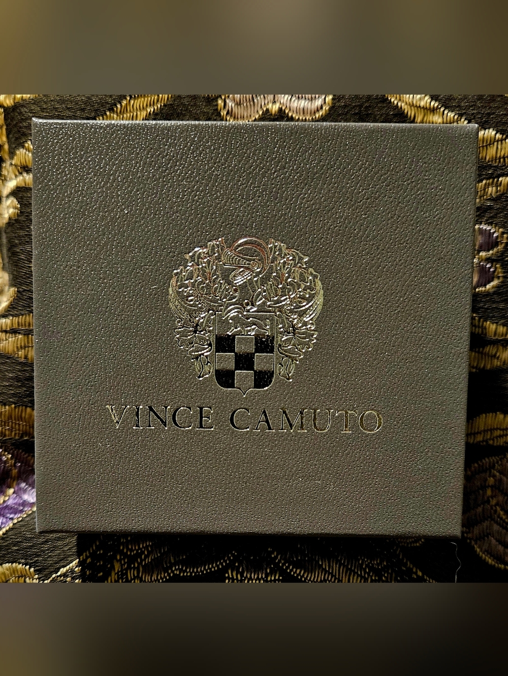 Vince Camuto Earings Dark Gray Leatherette Jewelry Box and Velvet Bag